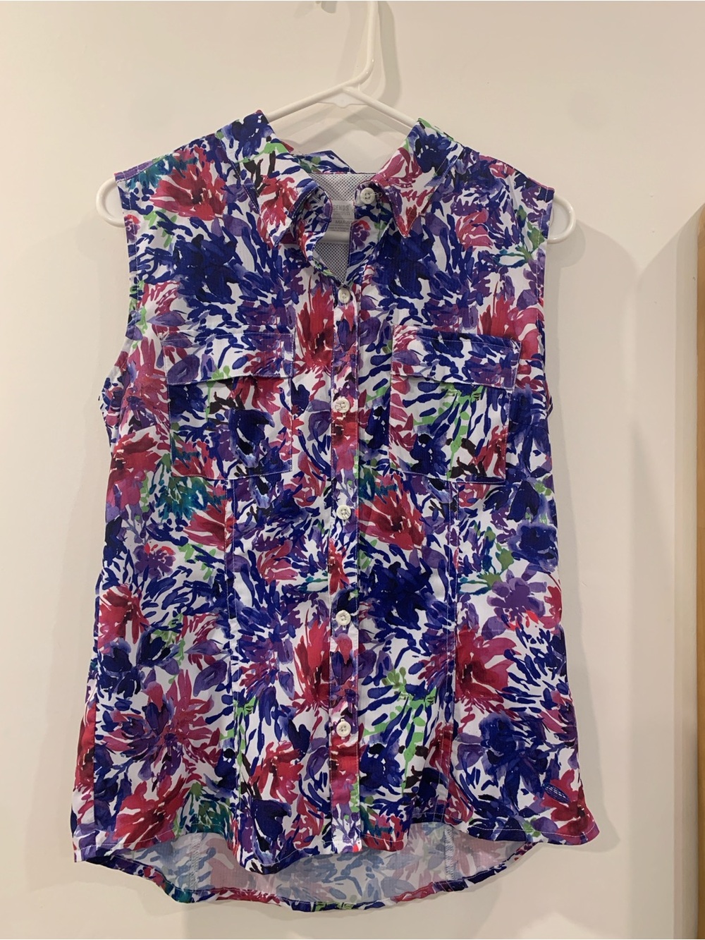 Reel Legends Floral Sleeveless Button-Down Top — Blue, Red, Green, Purple